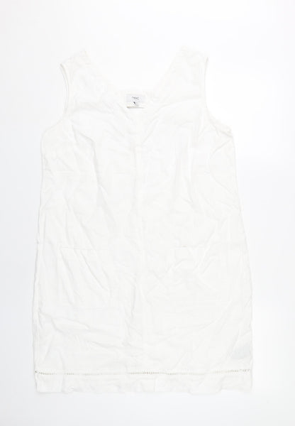 Next Women’s White Linen Viscose Knee Length Sleeveless Shift Dress Size 14