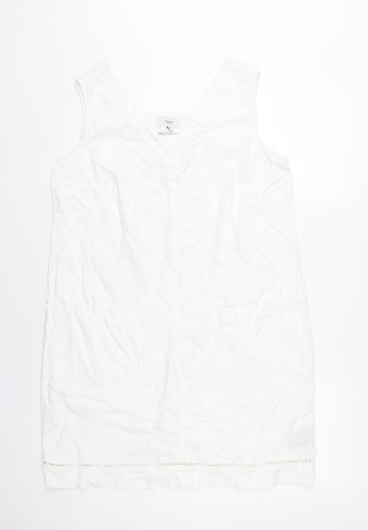 Next Women’s White Linen Viscose Knee Length Sleeveless Shift Dress Size 14