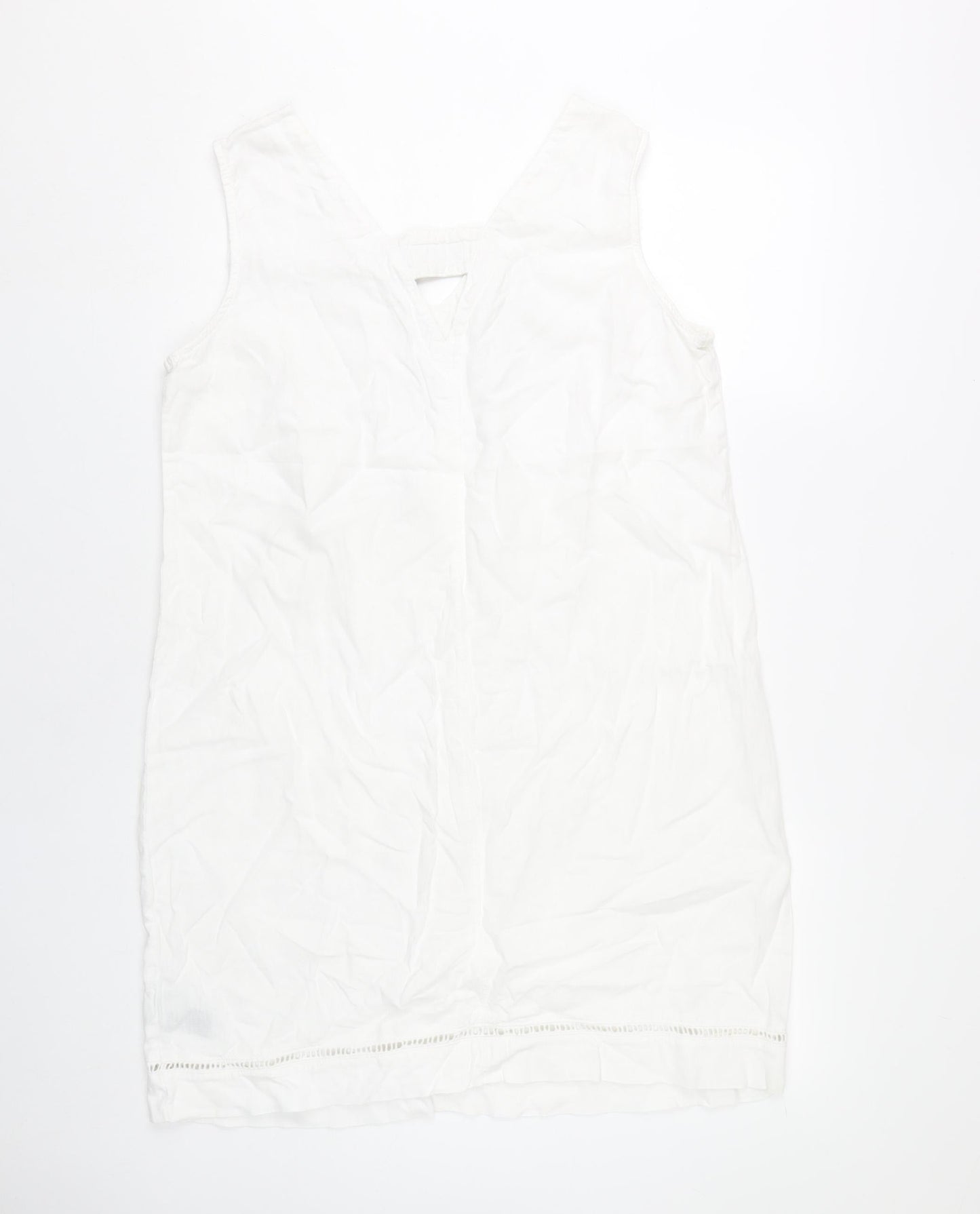 Next Women’s White Linen Viscose Knee Length Sleeveless Shift Dress Size 14