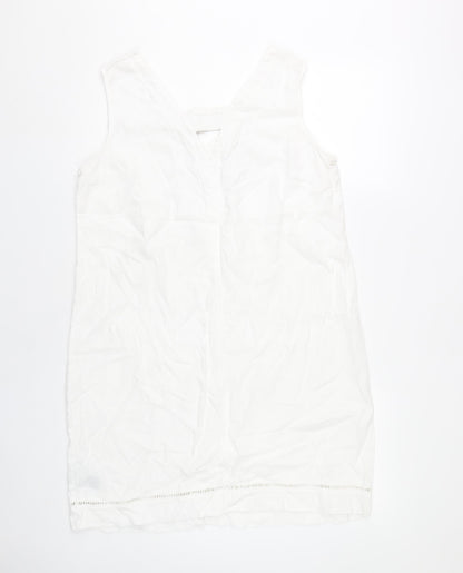 Next Women’s White Linen Viscose Knee Length Sleeveless Shift Dress Size 14
