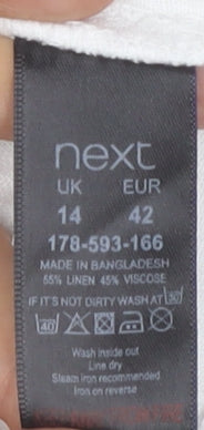 Next Women’s White Linen Viscose Knee Length Sleeveless Shift Dress Size 14