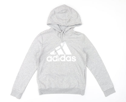 Adidas Women’s Grey Pullover Hoodie Size S Regular Fit Sports Logo
