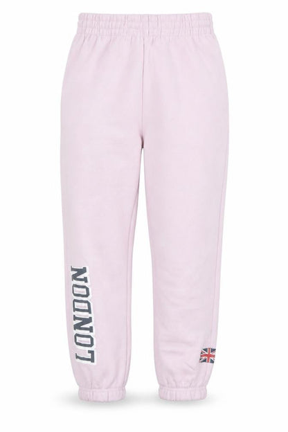 Zara Girls Pink Sweatpants 11-12 Years London Print Fleece Elastic Waist