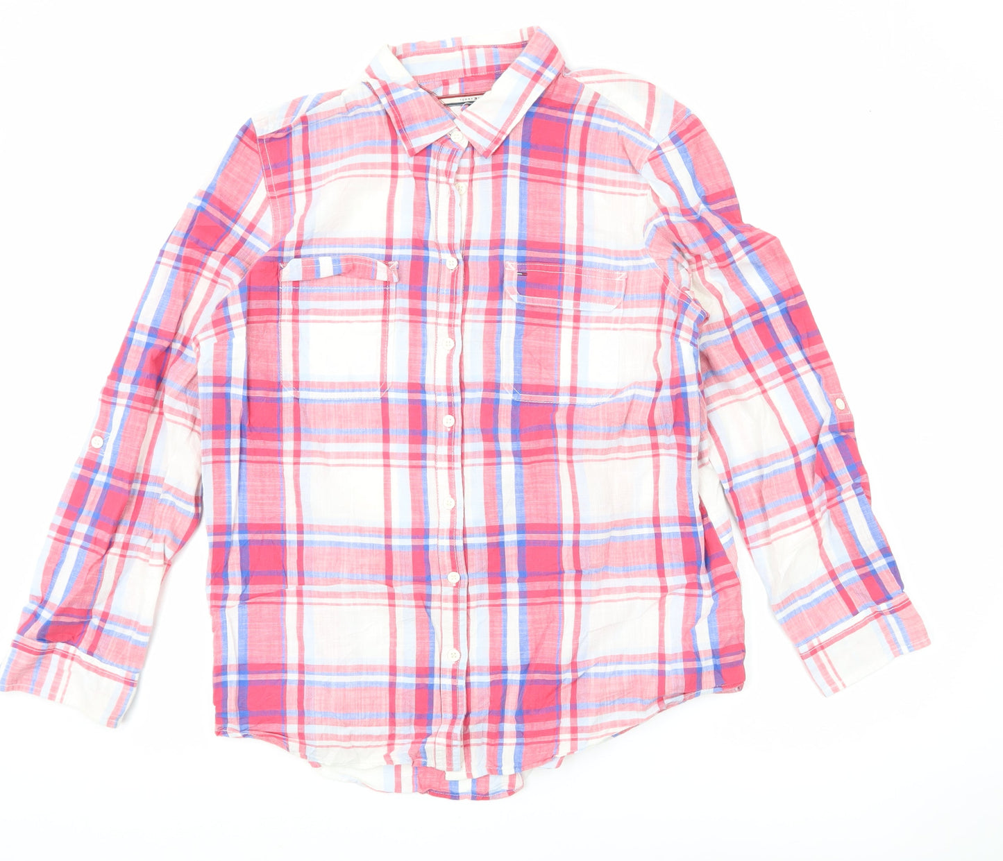 Tommy Hilfiger Men’s Red Plaid Cotton Long Sleeve Button-Up Shirt L