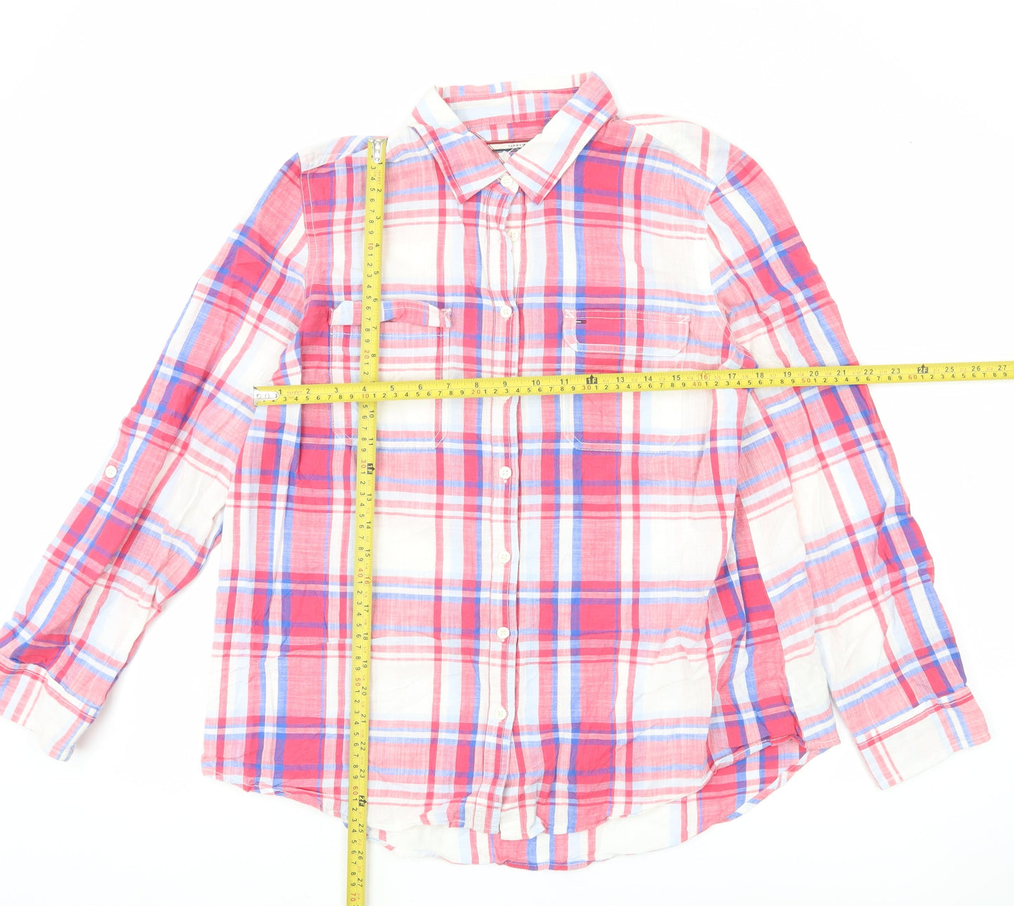 Tommy Hilfiger Men’s Red Plaid Cotton Long Sleeve Button-Up Shirt L
