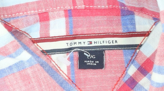Tommy Hilfiger Men’s Red Plaid Cotton Long Sleeve Button-Up Shirt L
