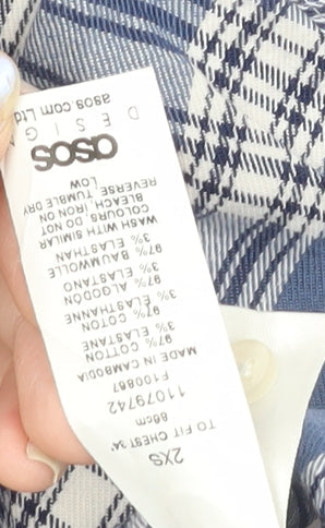 ASOS DESIGN Men's Blue Check Woven Short Sleeve 2XS Button-Up Shirt