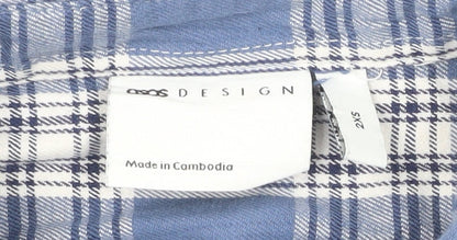 ASOS DESIGN Men's Blue Check Woven Short Sleeve 2XS Button-Up Shirt