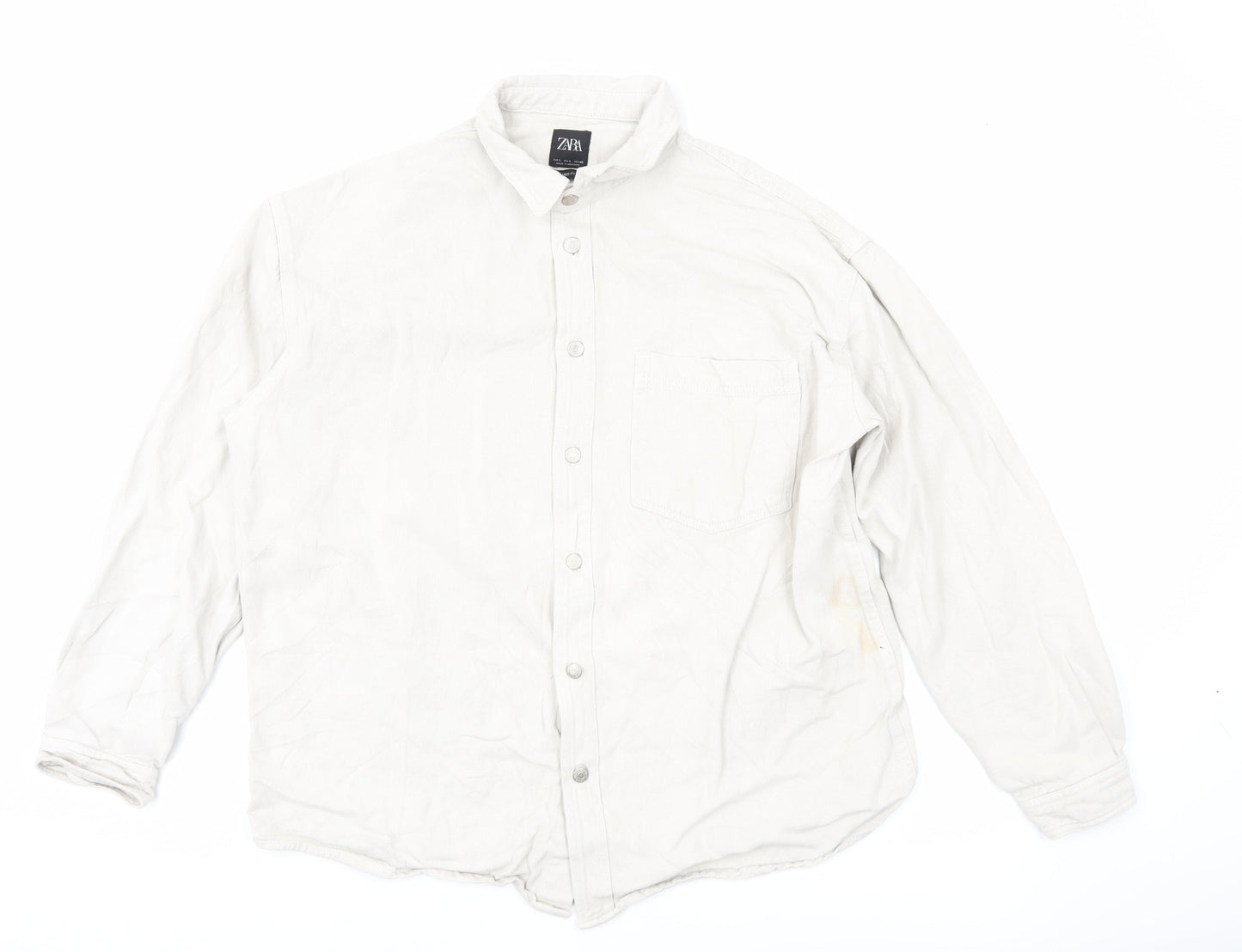 ZARA Men Beige Relaxed Fit Long Sleeve Button-Up Shirt L 48in