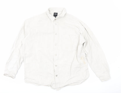ZARA Men Beige Relaxed Fit Long Sleeve Button-Up Shirt L 48in