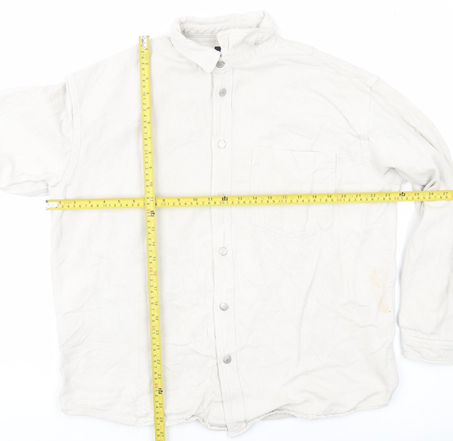 ZARA Men Beige Relaxed Fit Long Sleeve Button-Up Shirt L 48in