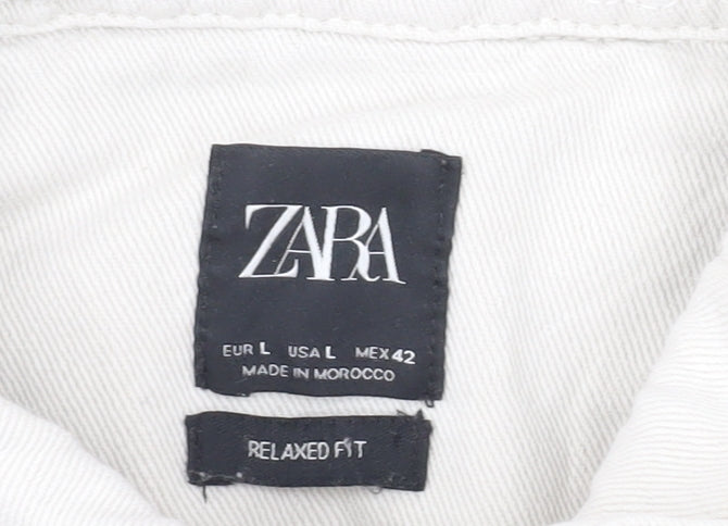 ZARA Men Beige Relaxed Fit Long Sleeve Button-Up Shirt L 48in