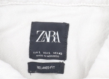 ZARA Men Beige Relaxed Fit Long Sleeve Button-Up Shirt L 48in