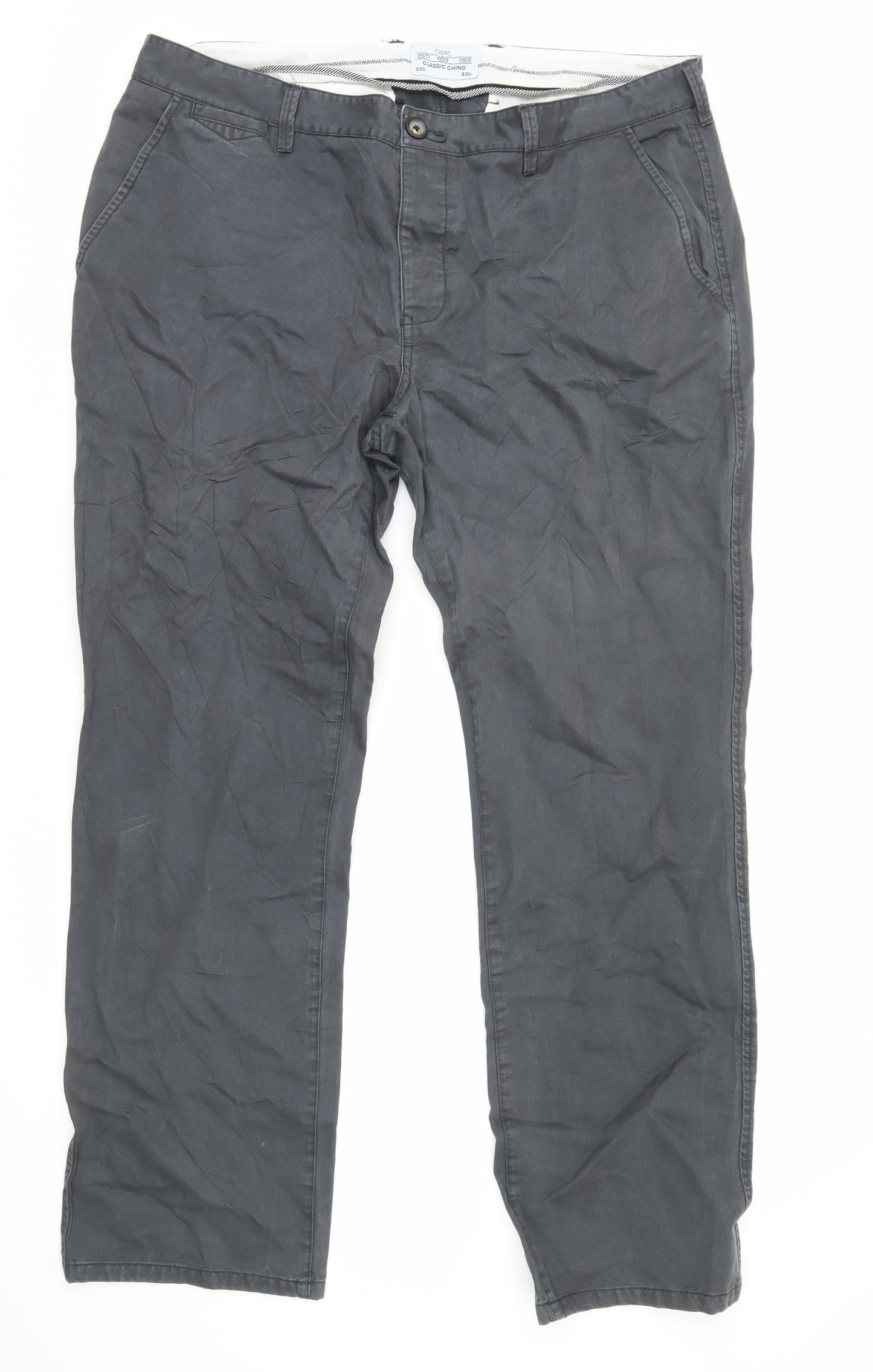 Next Men's Black Classic Chino Trousers 40L Straight Leg Cotton
