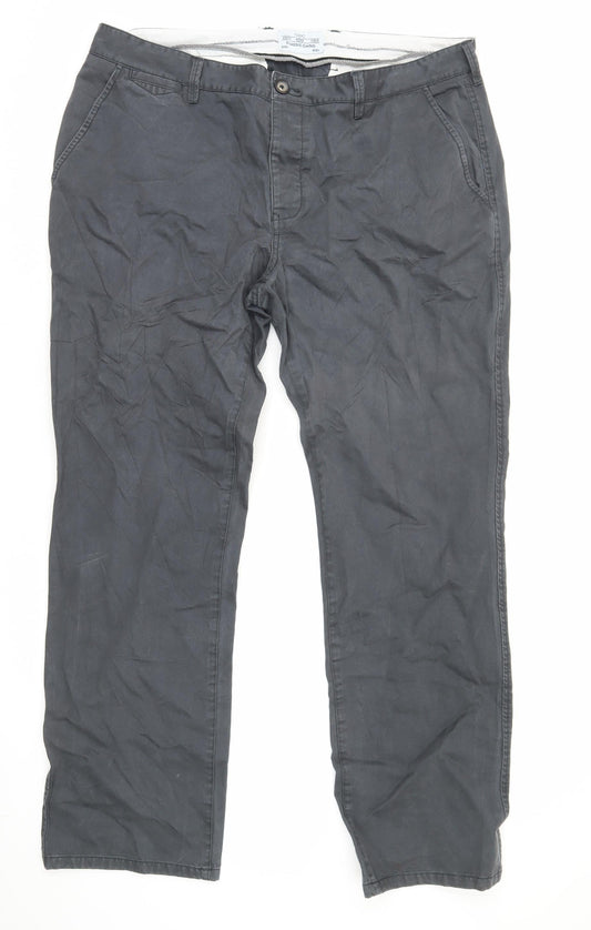 Next Men's Black Classic Chino Trousers 40L Straight Leg Cotton