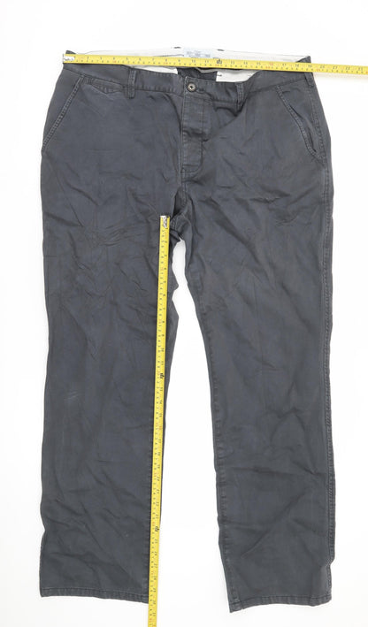 Next Men's Black Classic Chino Trousers 40L Straight Leg Cotton