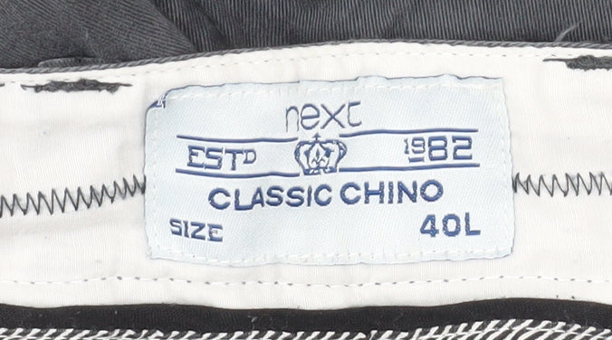 Next Men's Black Classic Chino Trousers 40L Straight Leg Cotton