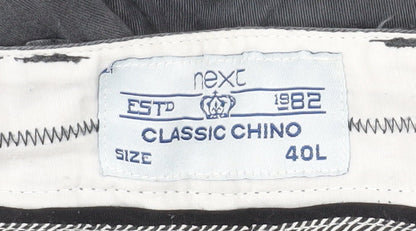 Next Men's Black Classic Chino Trousers 40L Straight Leg Cotton