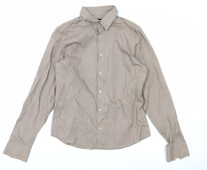 Calvin Klein Jeans Men's Brown Small Cotton Long Sleeve Button-Up Shirt