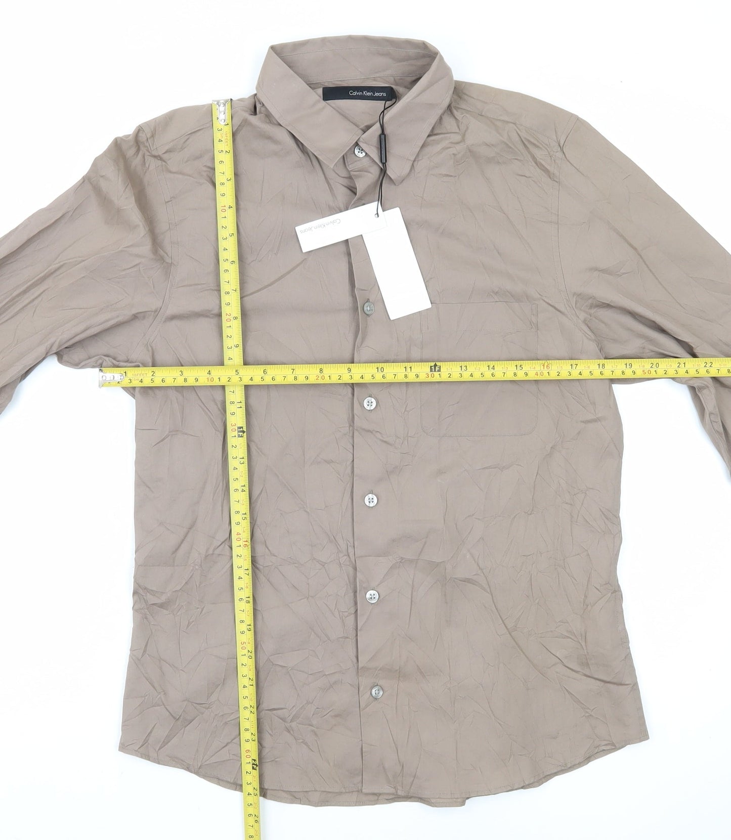 Calvin Klein Jeans Men's Brown Small Cotton Long Sleeve Button-Up Shirt