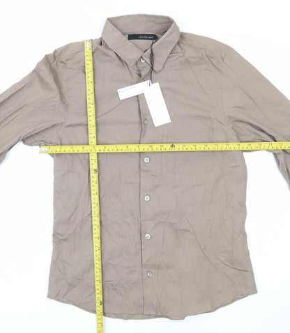 Calvin Klein Jeans Men's Brown Small Cotton Long Sleeve Button-Up Shirt