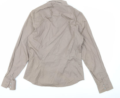 Calvin Klein Jeans Men's Brown Small Cotton Long Sleeve Button-Up Shirt