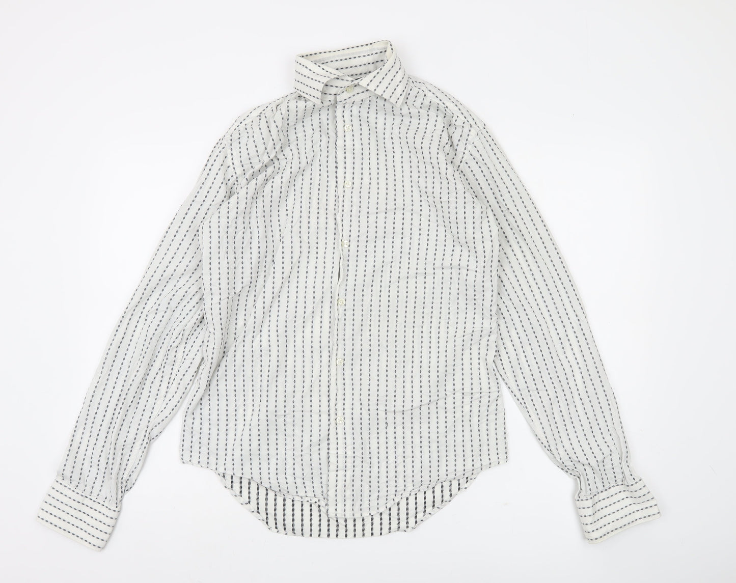 Zara Man White Striped Long Sleeve Button-Up Shirt Men's S 38in