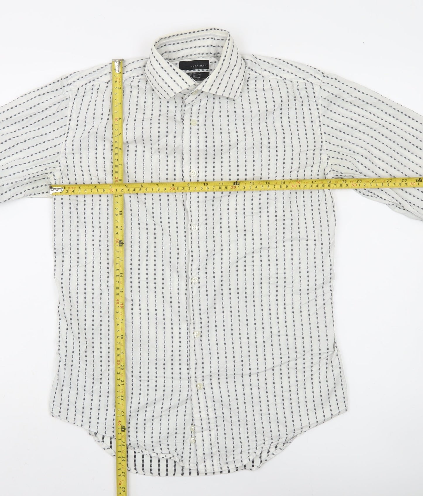 Zara Man White Striped Long Sleeve Button-Up Shirt Men's S 38in