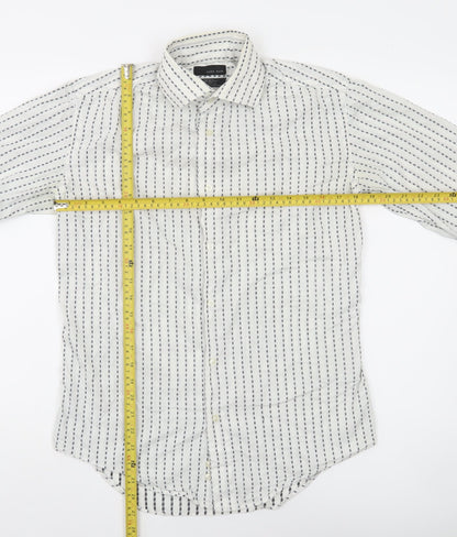 Zara Man White Striped Long Sleeve Button-Up Shirt Men's S 38in