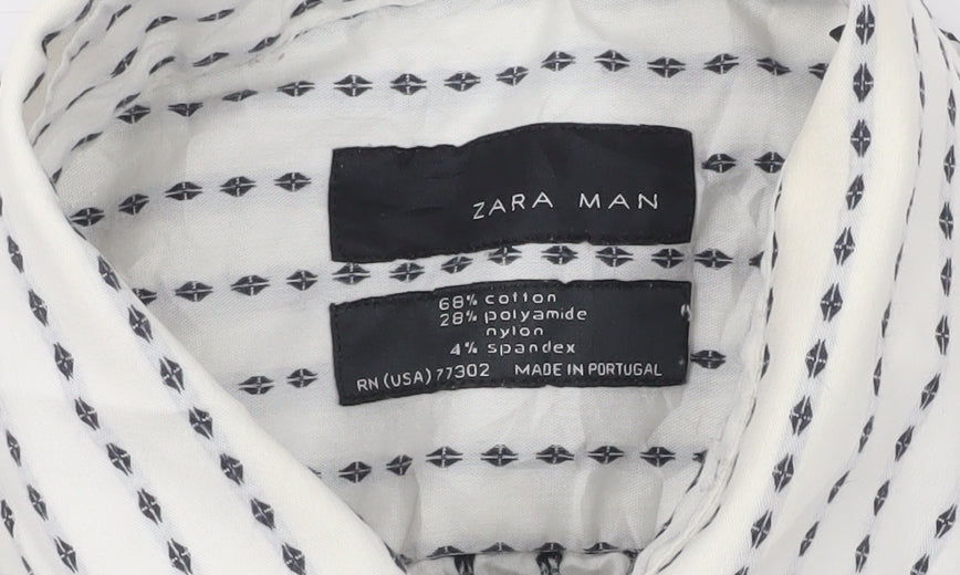 Zara Man White Striped Long Sleeve Button-Up Shirt Men's S 38in