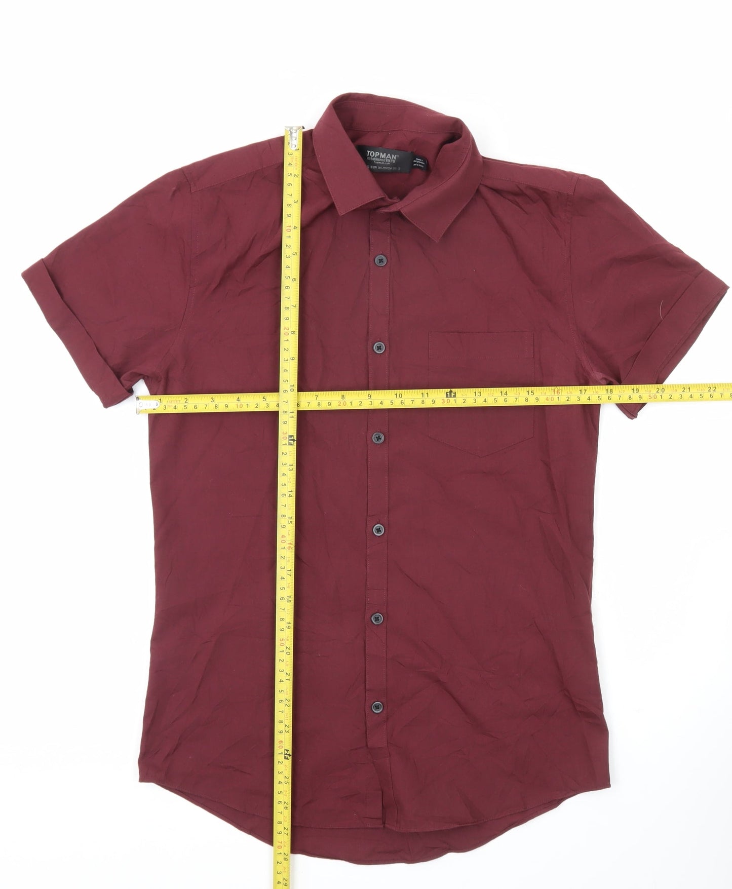 Topman Men's Red Short Sleeve Button-Up Shirt Size S Woven Cotton Blend