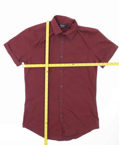 Topman Men's Red Short Sleeve Button-Up Shirt Size S Woven Cotton Blend