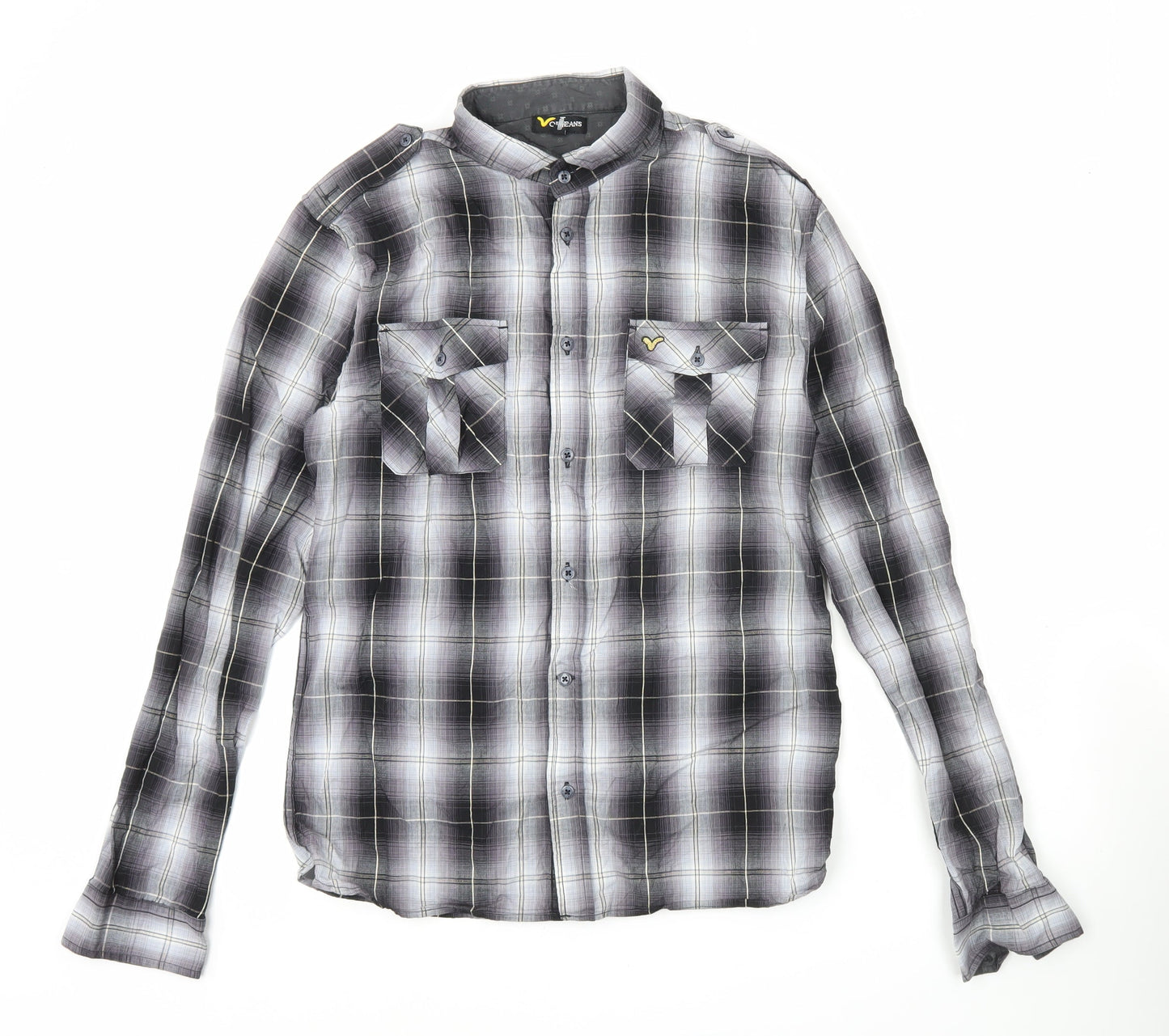 Voi Jeans Men's Black Plaid Long Sleeve Button-Up Shirt M 40in