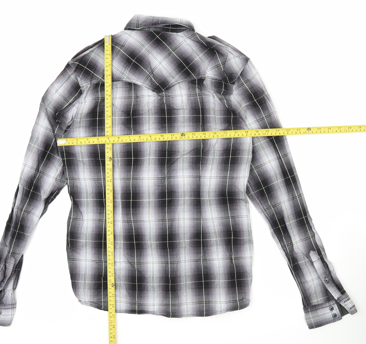 Voi Jeans Men's Black Plaid Long Sleeve Button-Up Shirt M 40in