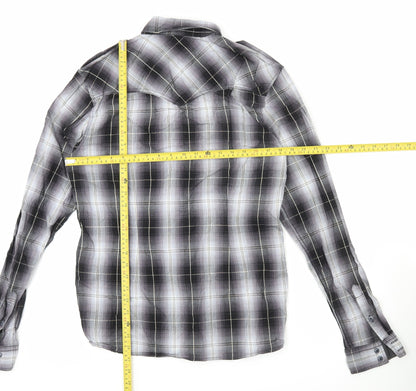 Voi Jeans Men's Black Plaid Long Sleeve Button-Up Shirt M 40in