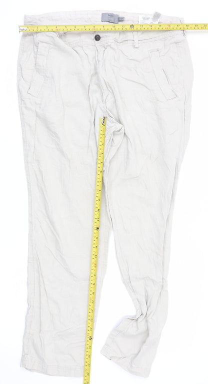 Marks and Spencer Men's Beige Slim Fit Casual Linen Blend Trousers 38W 31L