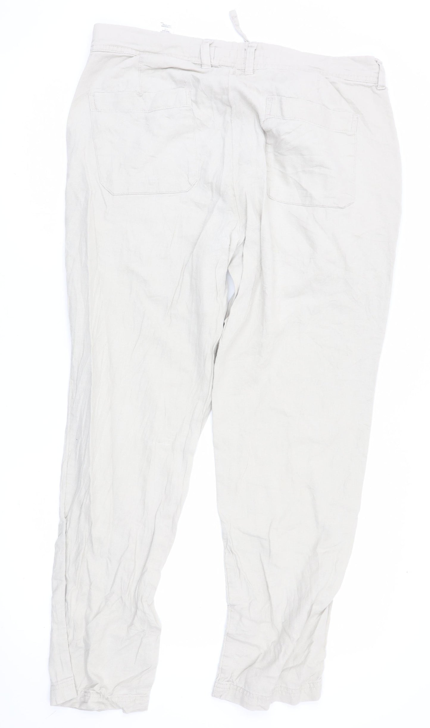 Marks and Spencer Men's Beige Slim Fit Casual Linen Blend Trousers 38W 31L