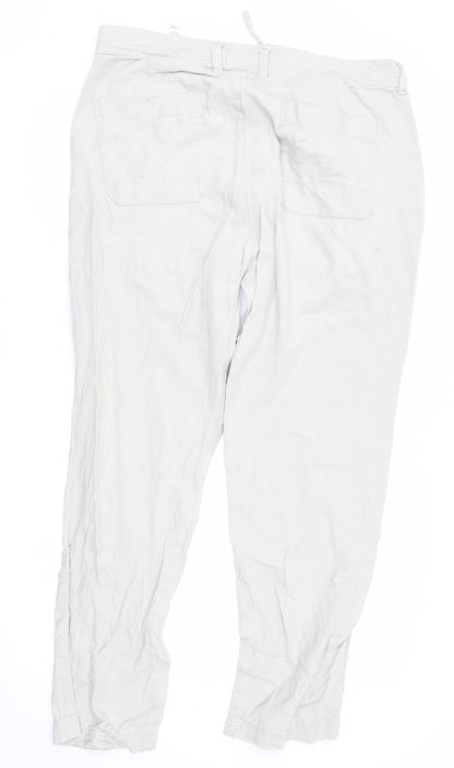 Marks and Spencer Men's Beige Slim Fit Casual Linen Blend Trousers 38W 31L