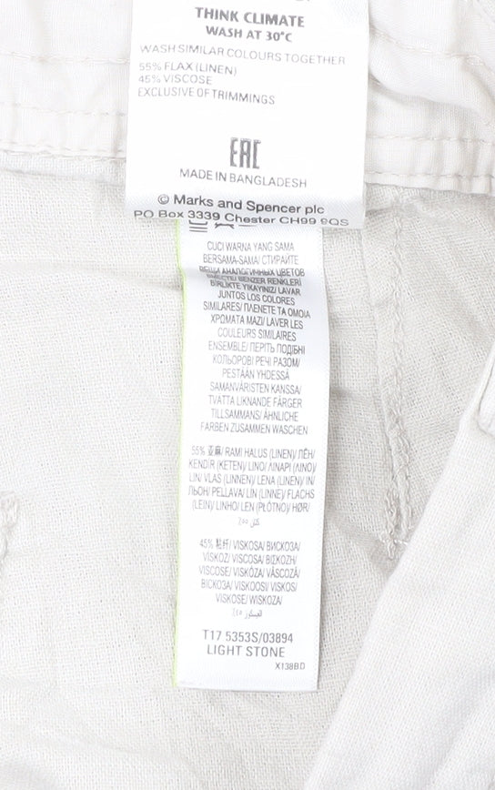 Marks and Spencer Men's Beige Slim Fit Casual Linen Blend Trousers 38W 31L