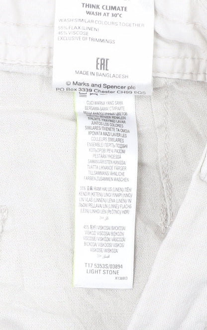 Marks and Spencer Men's Beige Slim Fit Casual Linen Blend Trousers 38W 31L