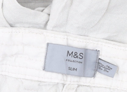 Marks and Spencer Men's Beige Slim Fit Casual Linen Blend Trousers 38W 31L