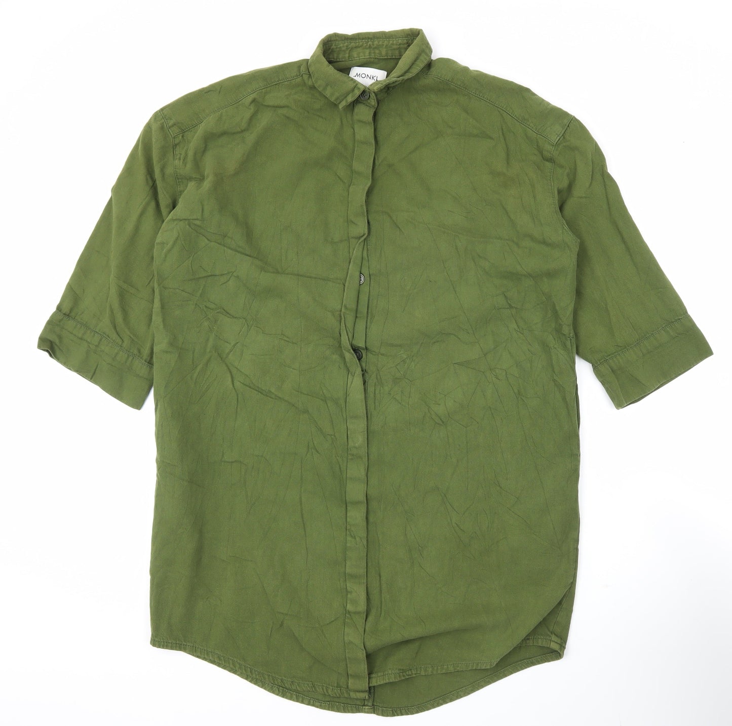 Monki Unisex Adults Green XS 3/4 Sleeve Cotton Button-Up Shirt
