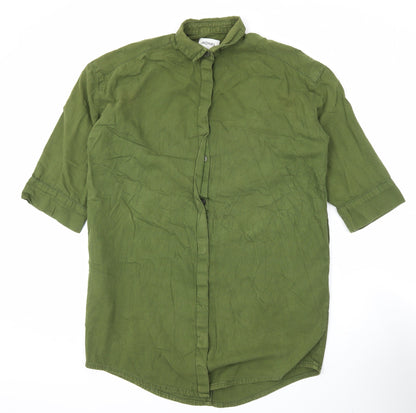 Monki Unisex Adults Green XS 3/4 Sleeve Cotton Button-Up Shirt