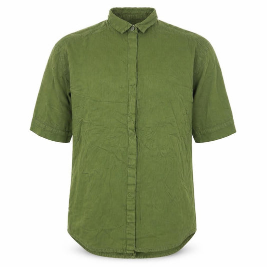 Front view of Monki unisex adults green xs 3/4 sleeve cotton button-up shirt