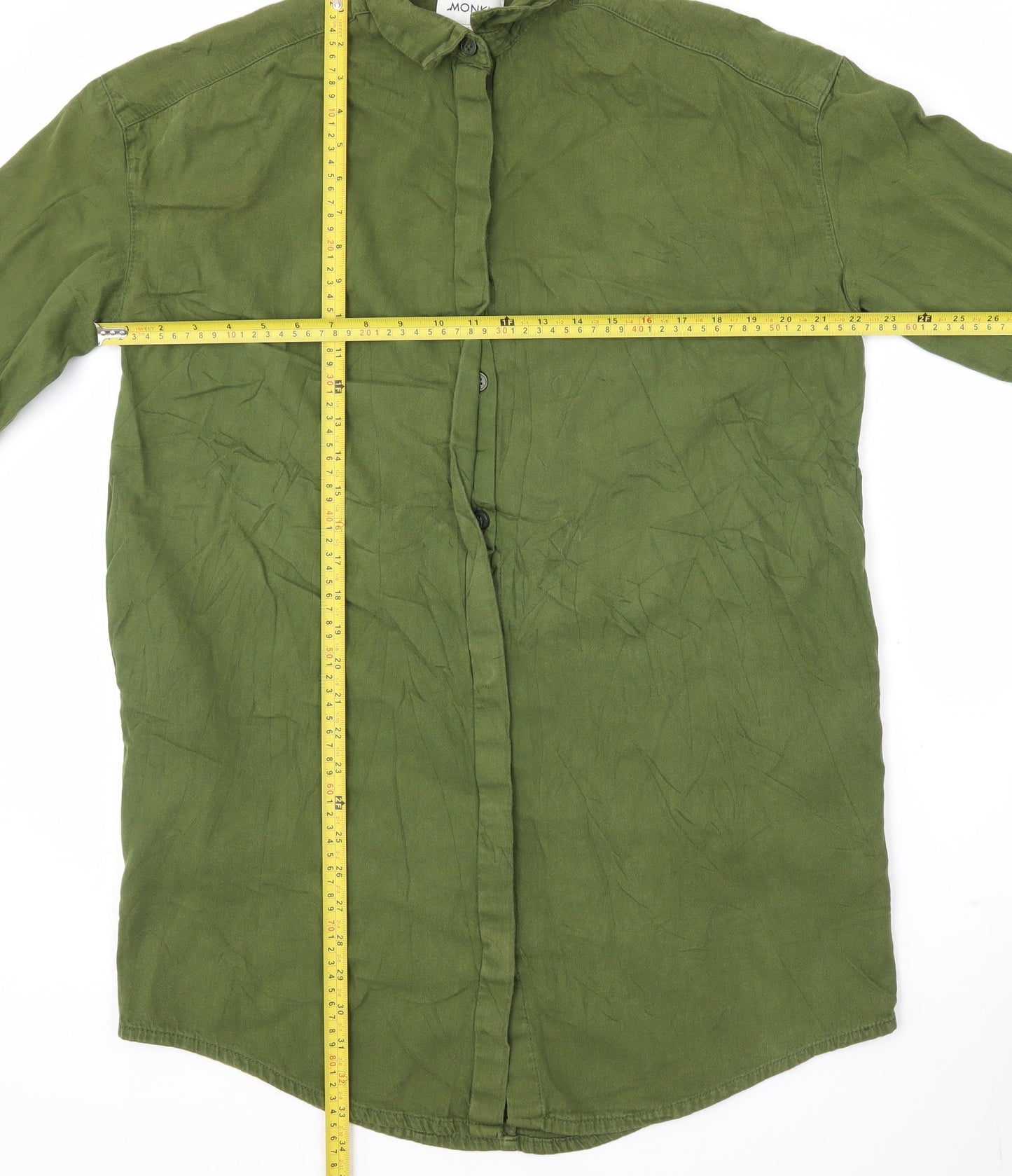 Monki Unisex Adults Green XS 3/4 Sleeve Cotton Button-Up Shirt