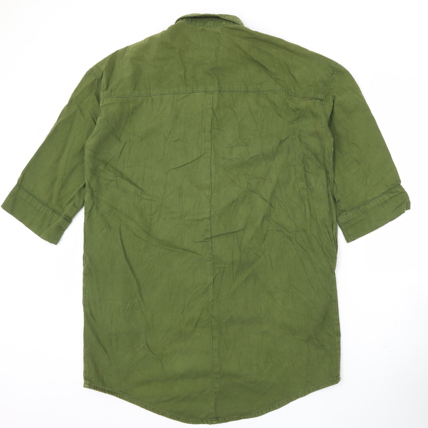 Monki Unisex Adults Green XS 3/4 Sleeve Cotton Button-Up Shirt