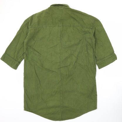 Monki Unisex Adults Green XS 3/4 Sleeve Cotton Button-Up Shirt