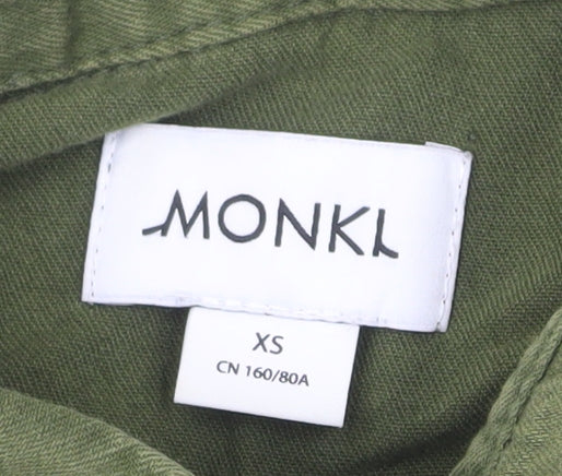 Monki Unisex Adults Green XS 3/4 Sleeve Cotton Button-Up Shirt