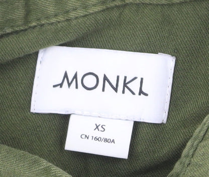 Monki Unisex Adults Green XS 3/4 Sleeve Cotton Button-Up Shirt