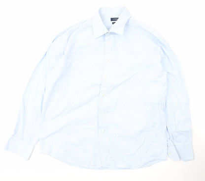 Landini Men’s Blue Striped 100% Cotton Long Sleeve 17 Button-Up Shirt